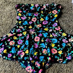 Vintage peplum sweetheart floral 80s swimsuit